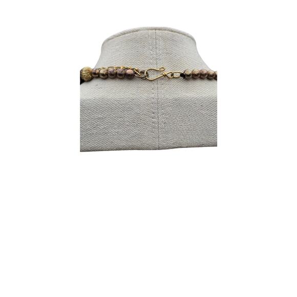 Ethiopian Cross Textured Bronze-Gold Stations Bead Statement Necklace - Picture 5 of 8